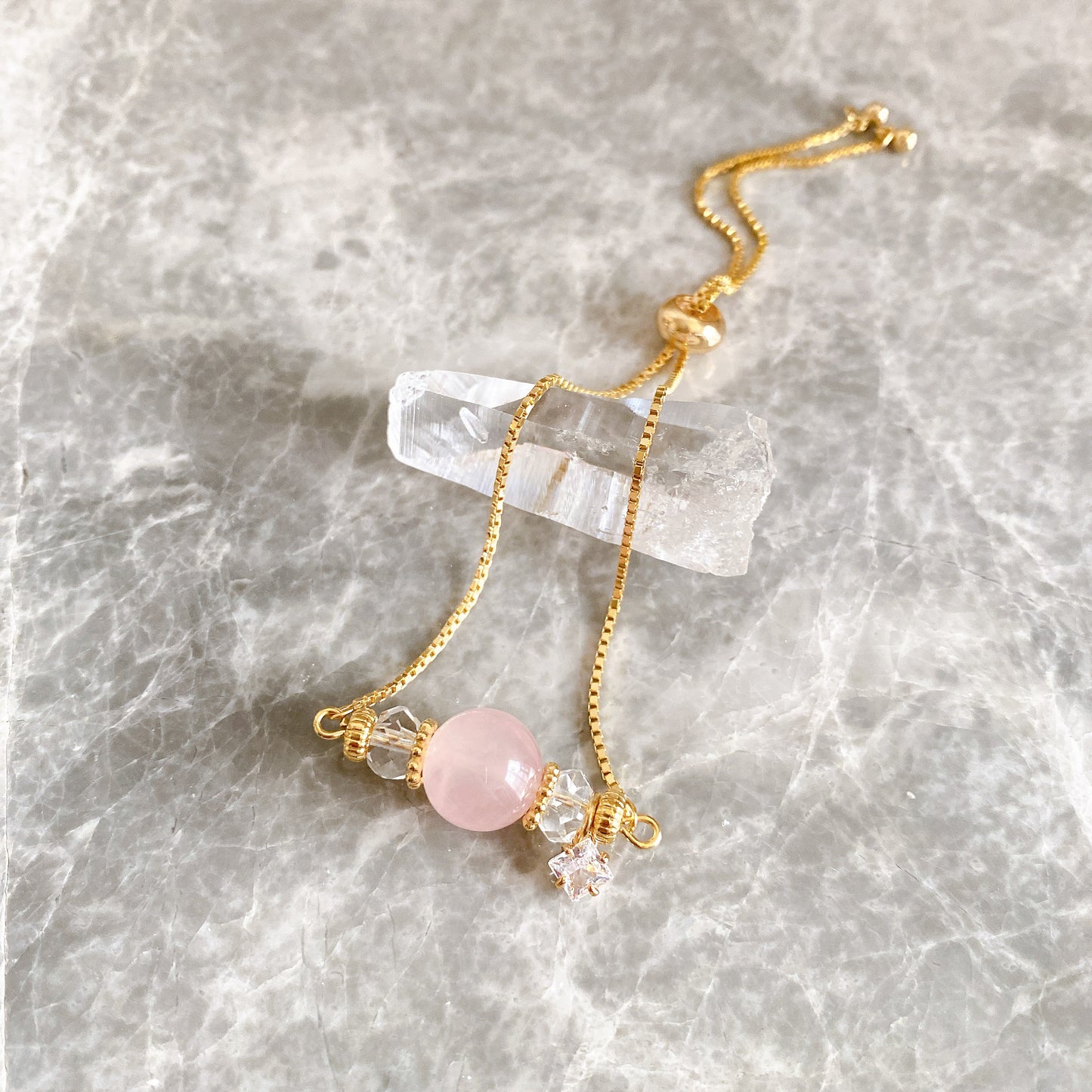 【Simple Series】ローズクォーツ・チェーンブレスレット