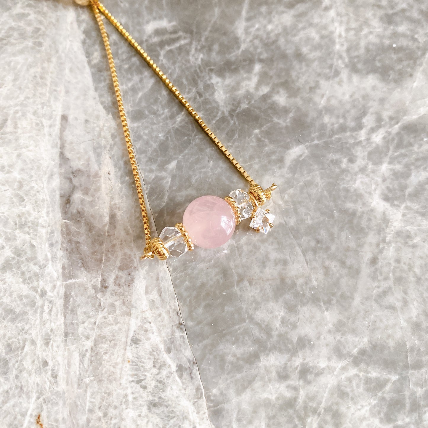 【Simple Series】ローズクォーツ・チェーンブレスレット