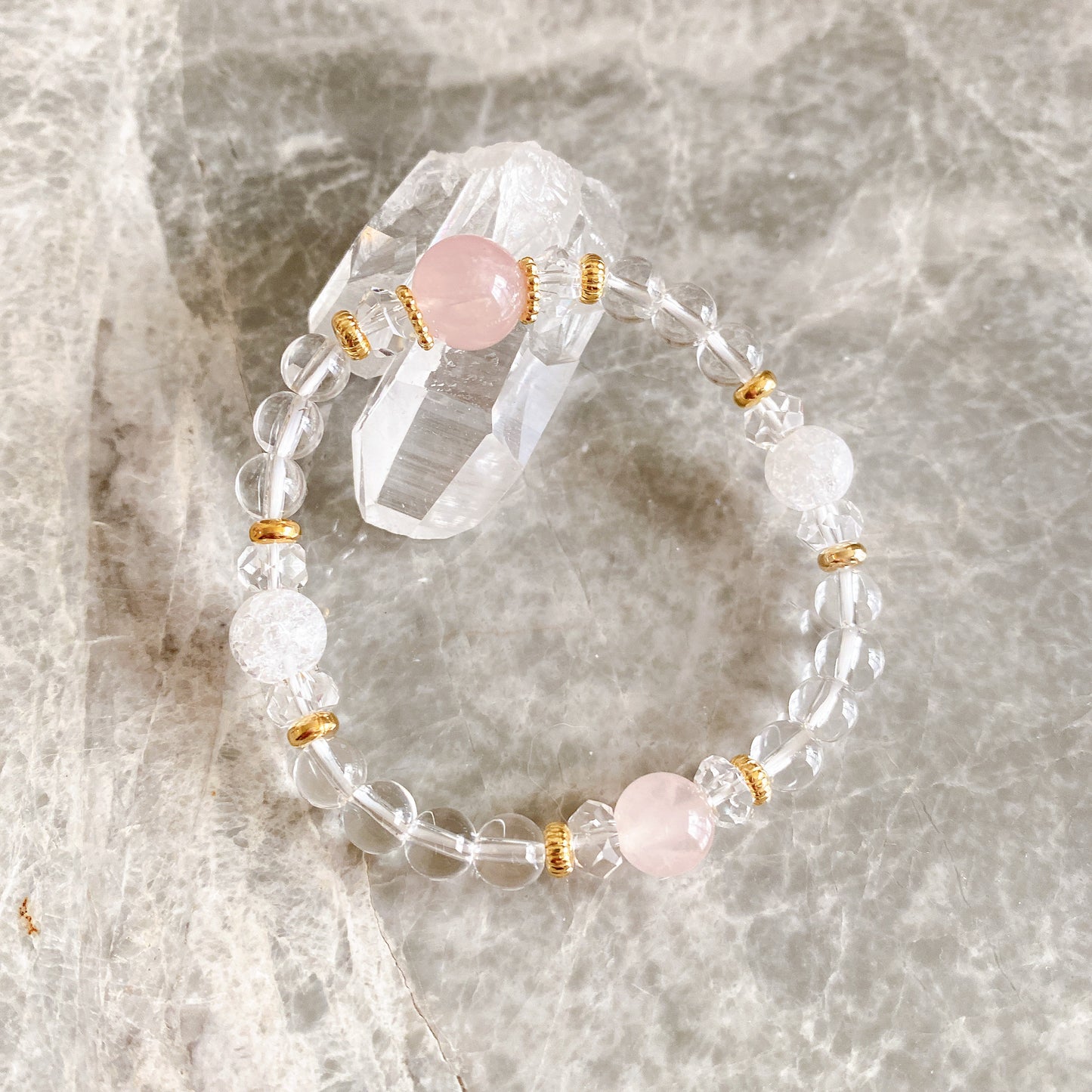 【Simple Series】ローズクォーツ・ゴムブレスレット