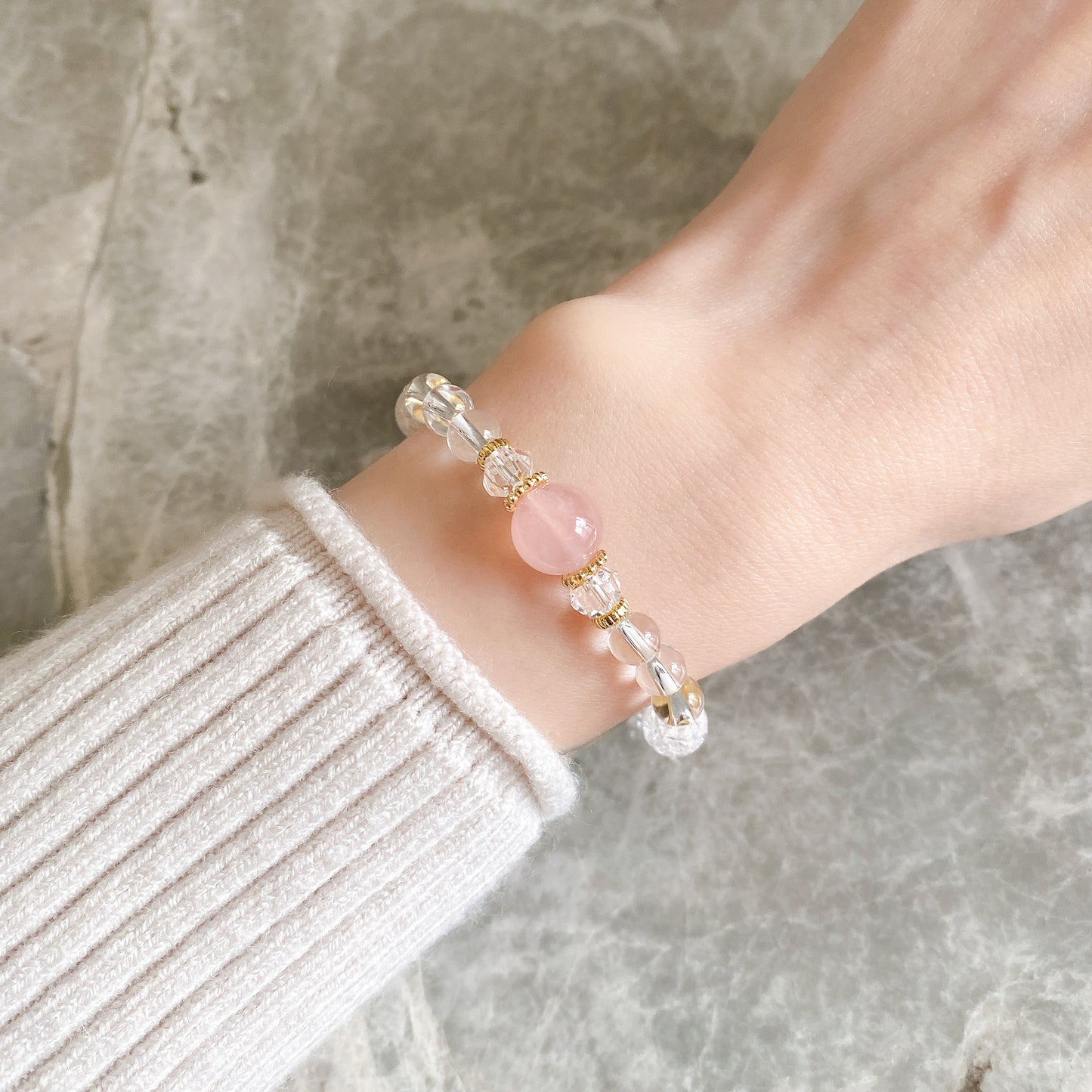 【Simple Series】ローズクォーツ・ゴムブレスレット