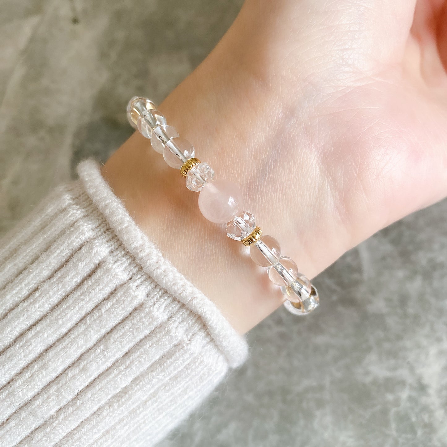 【Simple Series】ローズクォーツ・ゴムブレスレット