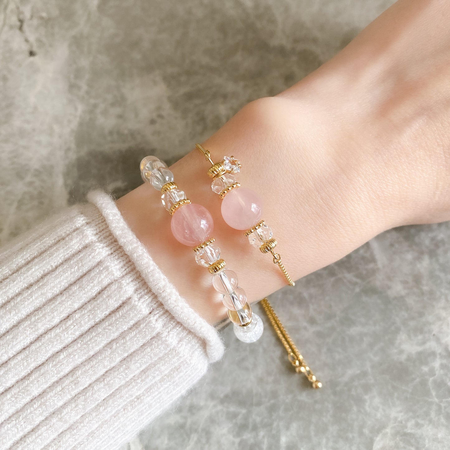 【Simple Series】ローズクォーツ・チェーンブレスレット