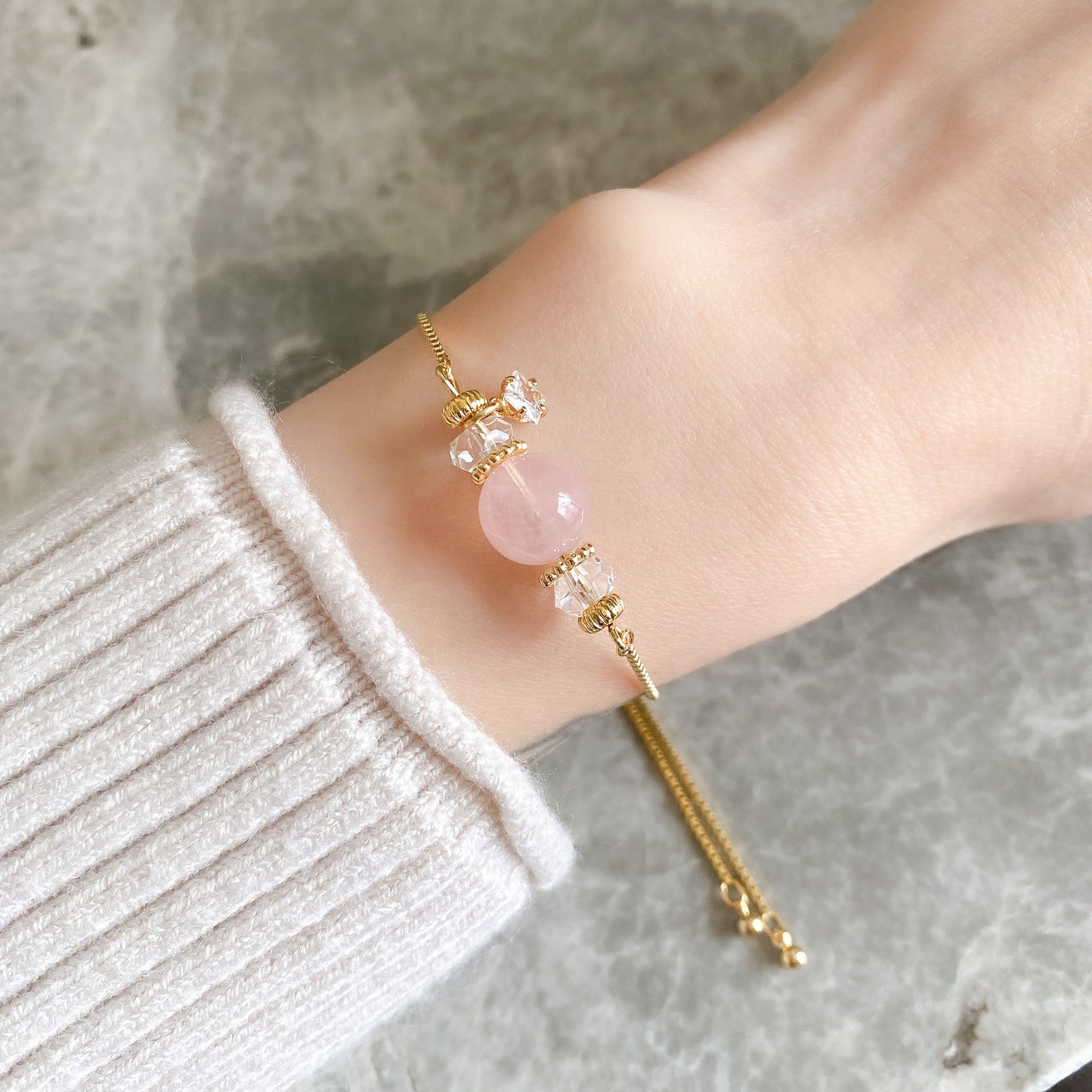 【Simple Series】ローズクォーツ・チェーンブレスレット