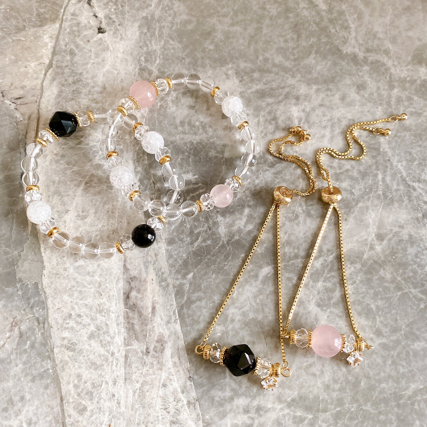 【Simple Series】ローズクォーツ・チェーンブレスレット